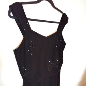 Algo Women's Black Midi Dress with Embossed Flowers and Faux Gemstones Sz Large